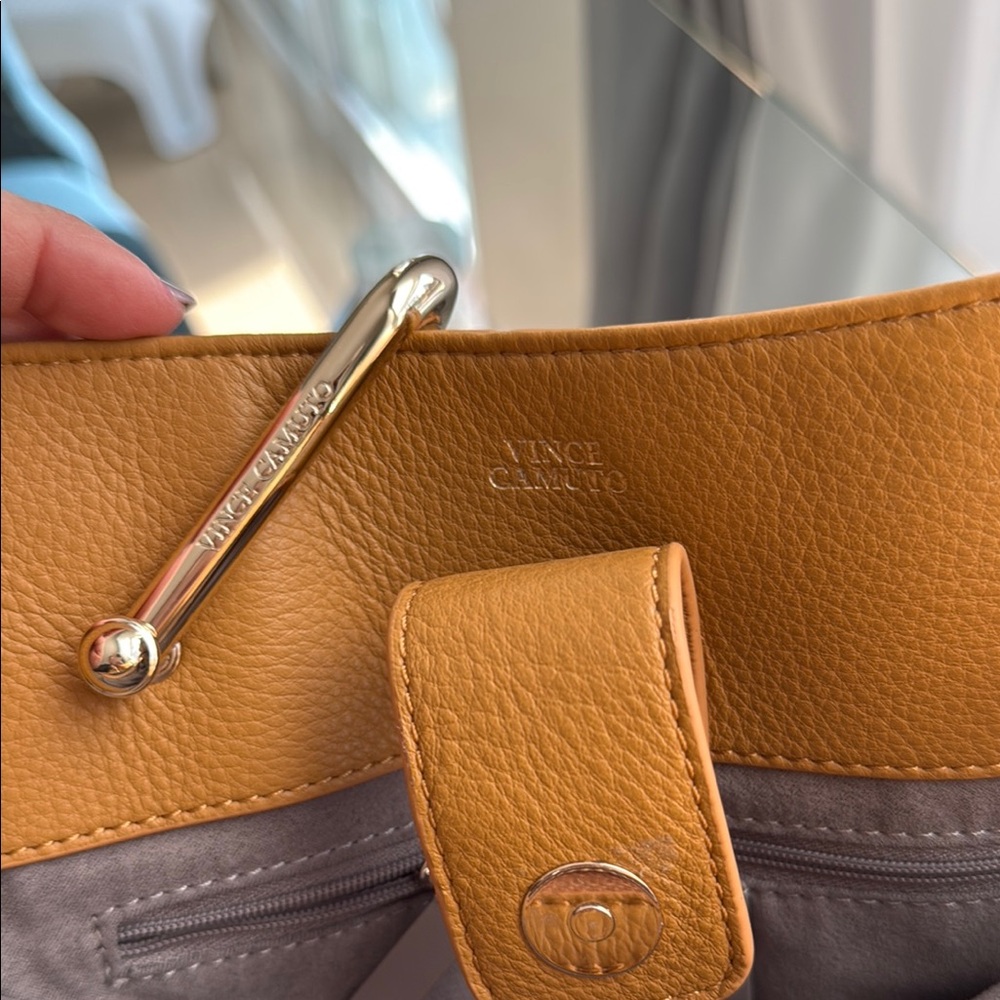 Vince Camuto Gold Tan Satchel with Crocodile Texture - Picture 9 of 13